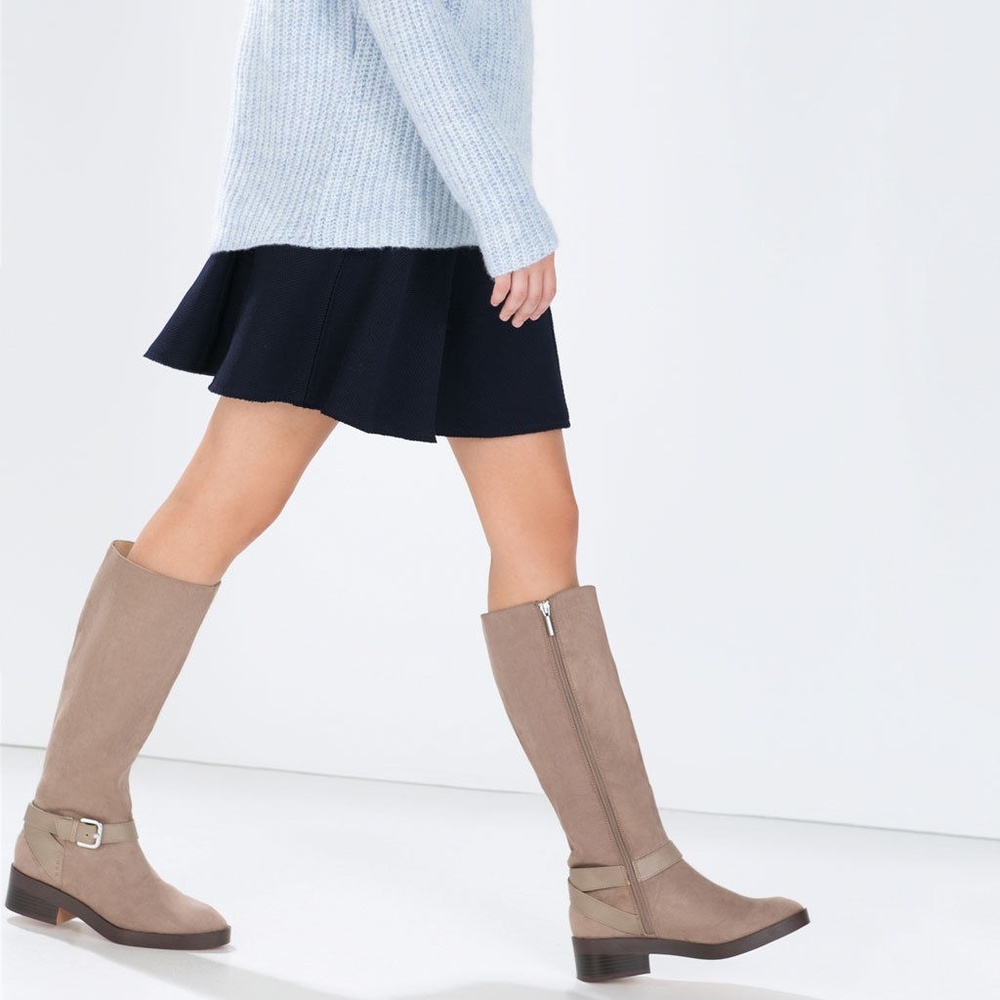 ZARA Long Boots:Sand, US 6.5, 7.5, 8/EUR 37,38,39